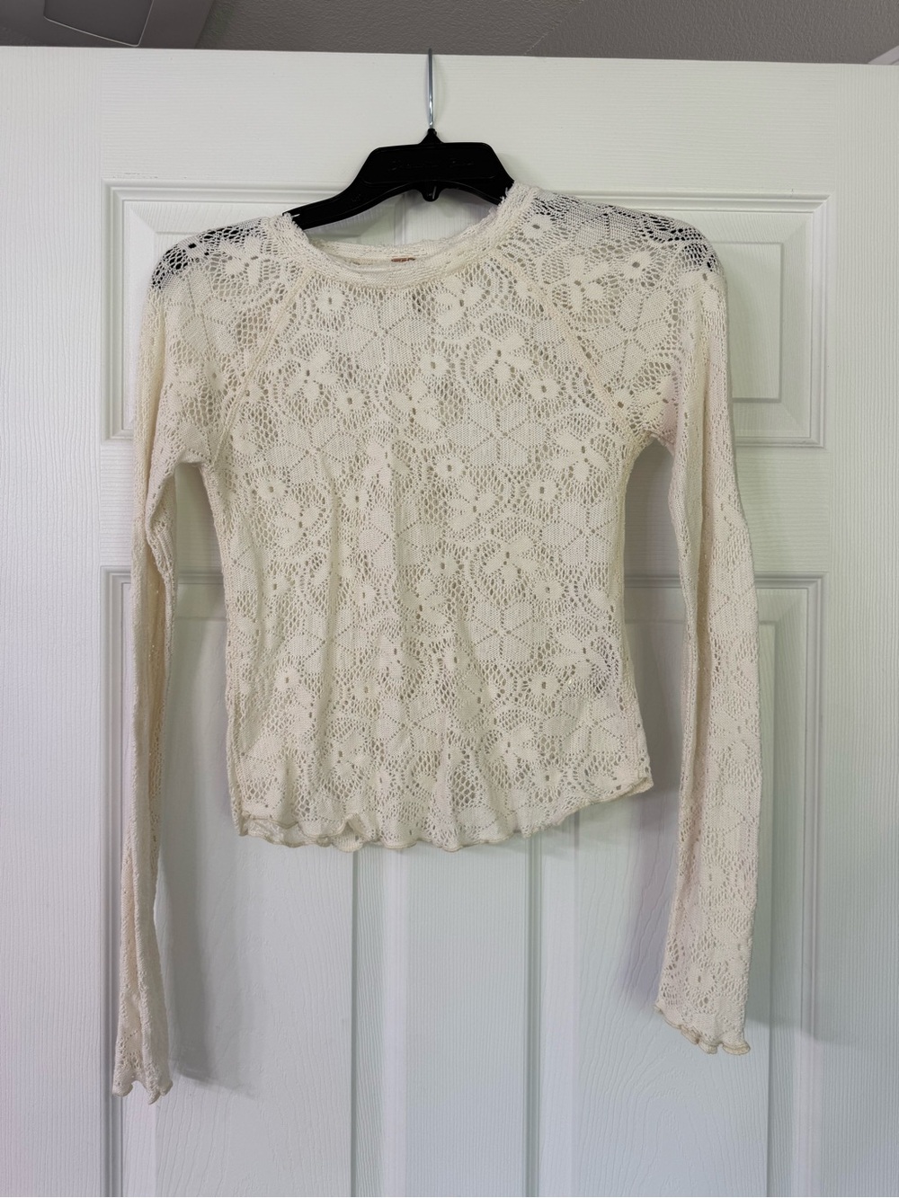 Free People Ivory Crochet Lace Long Sleeve Top